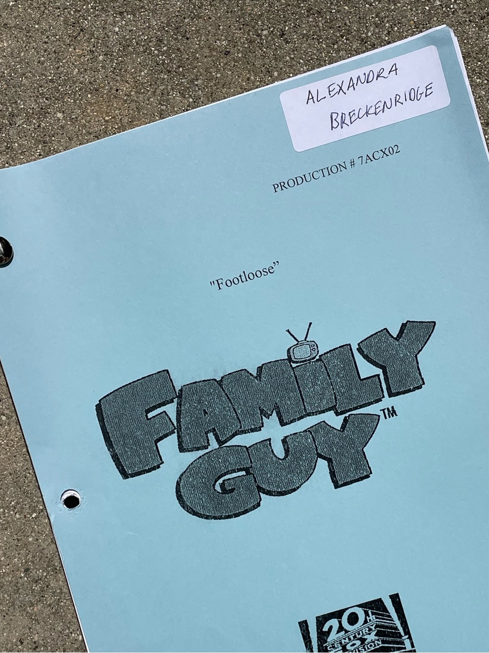 Family Guy 2008 Alexandra Breckenridge Production Used Table Script Footloose